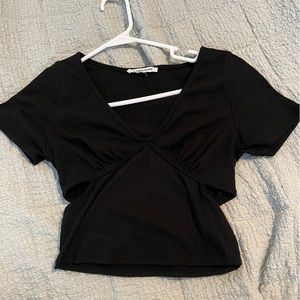Black cut out ribbed crop top